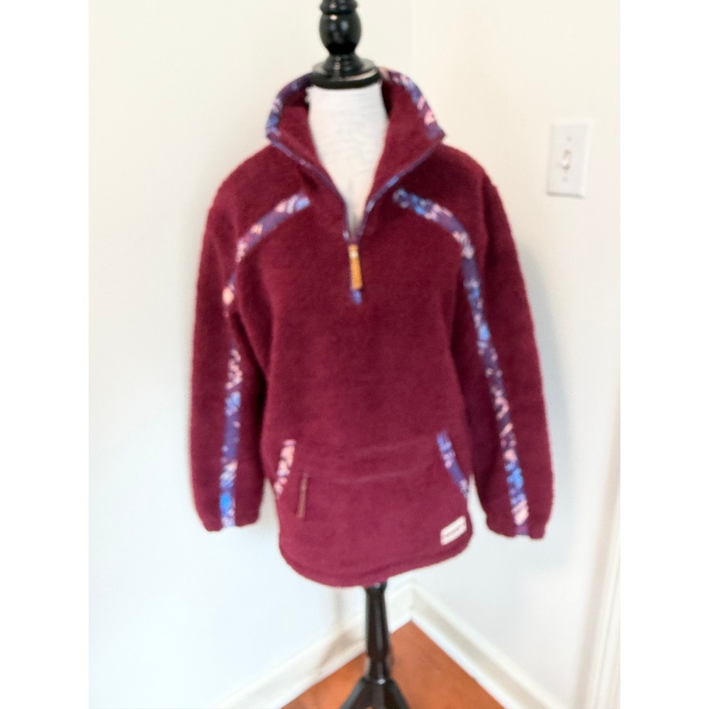 Hooey Sherpa Fleece Pullover Small Western Aztec Burgundy Quarter Zip Mock Neck